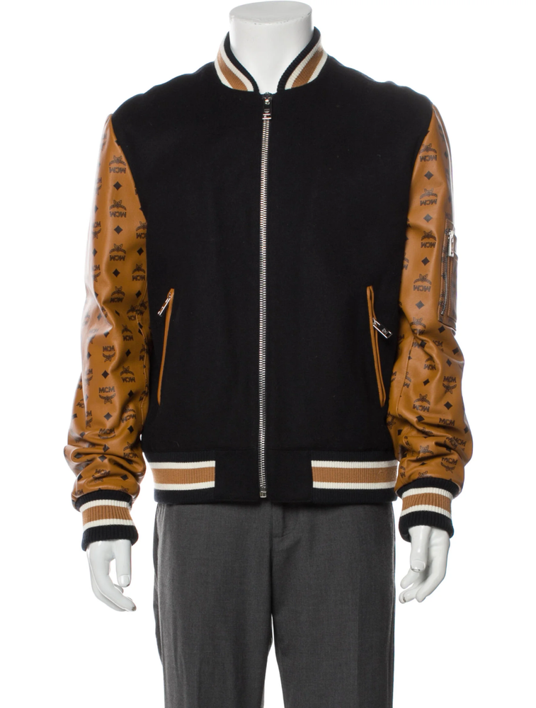 MCM Logo Black and Tan Varsity Jacket for Letterman Stadium