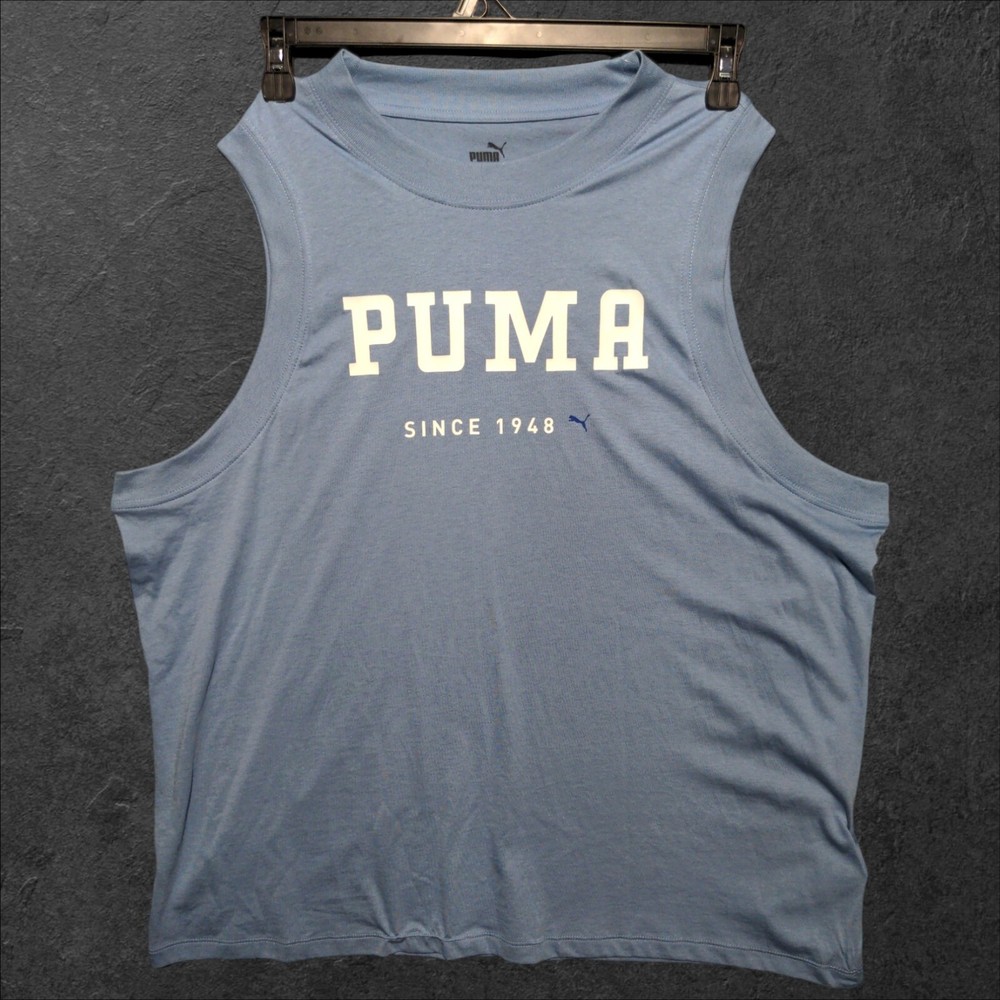 Puma Graphic Muscle Tank Crew Neck Sleeveless Zen Blue Shirt Women's 2XL