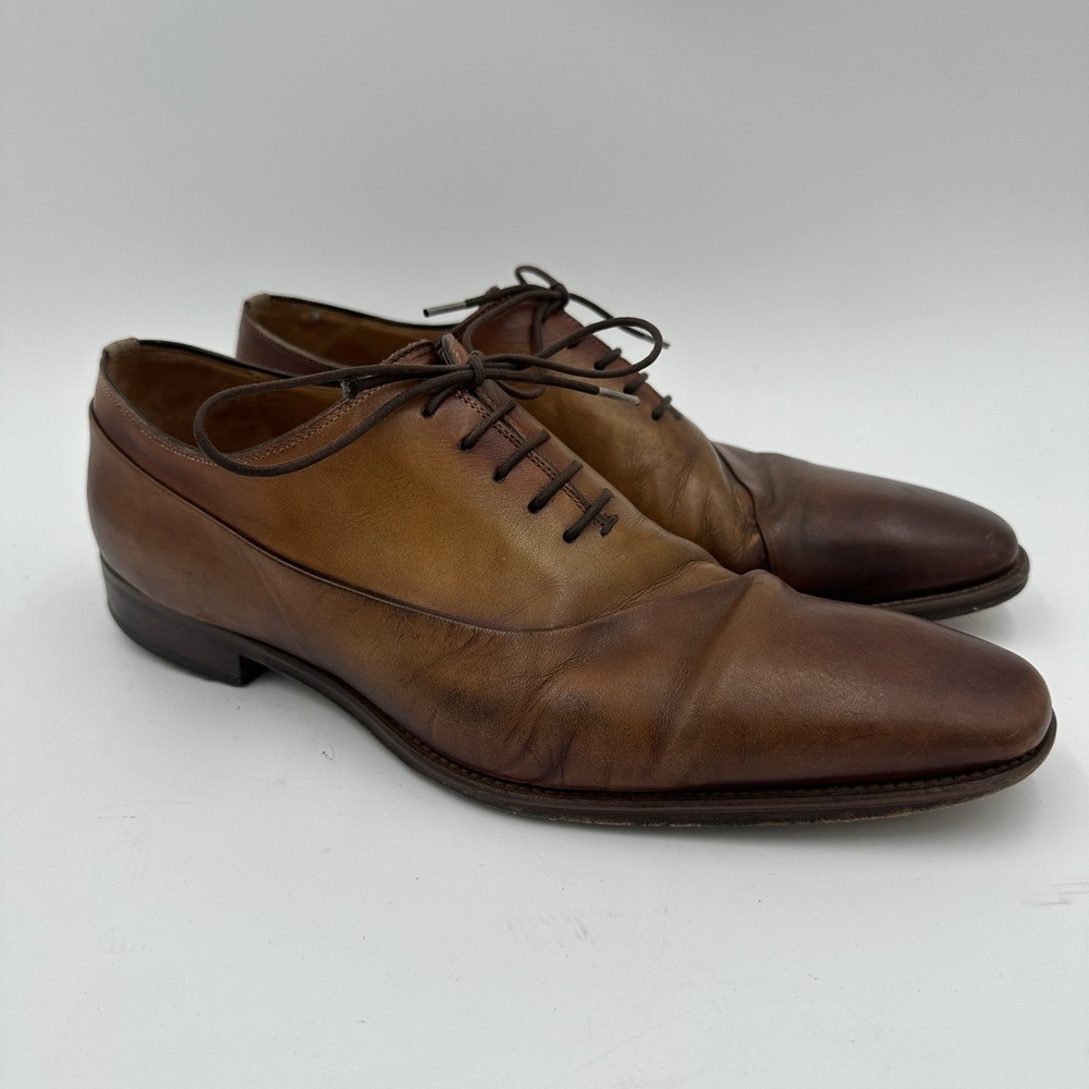 Magnanni Cognac Brown Leather Dress Shoes Men’s Size 9.5 Lace Up Pointed Toe