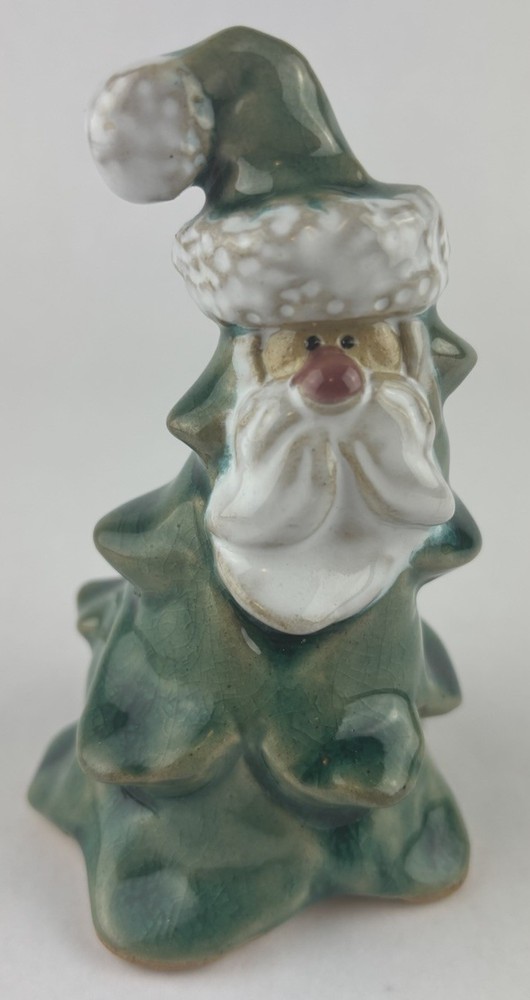 Whimsical 4.5-Inch Ceramic Santa Face Christmas Tree Figurine with Evergreen Pine Details