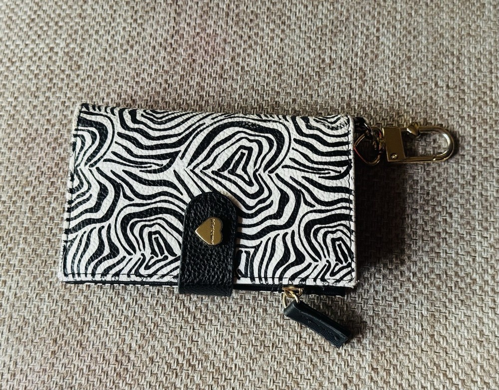 Betsey Johnson Zebra Print Card Case with ID Window Key Ring and Zip Coin Pouch