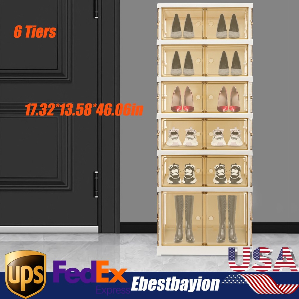 6-Tier Shoe Rack Organizer Holds 12 Pairs Dustproof Standing Cabinet Storage