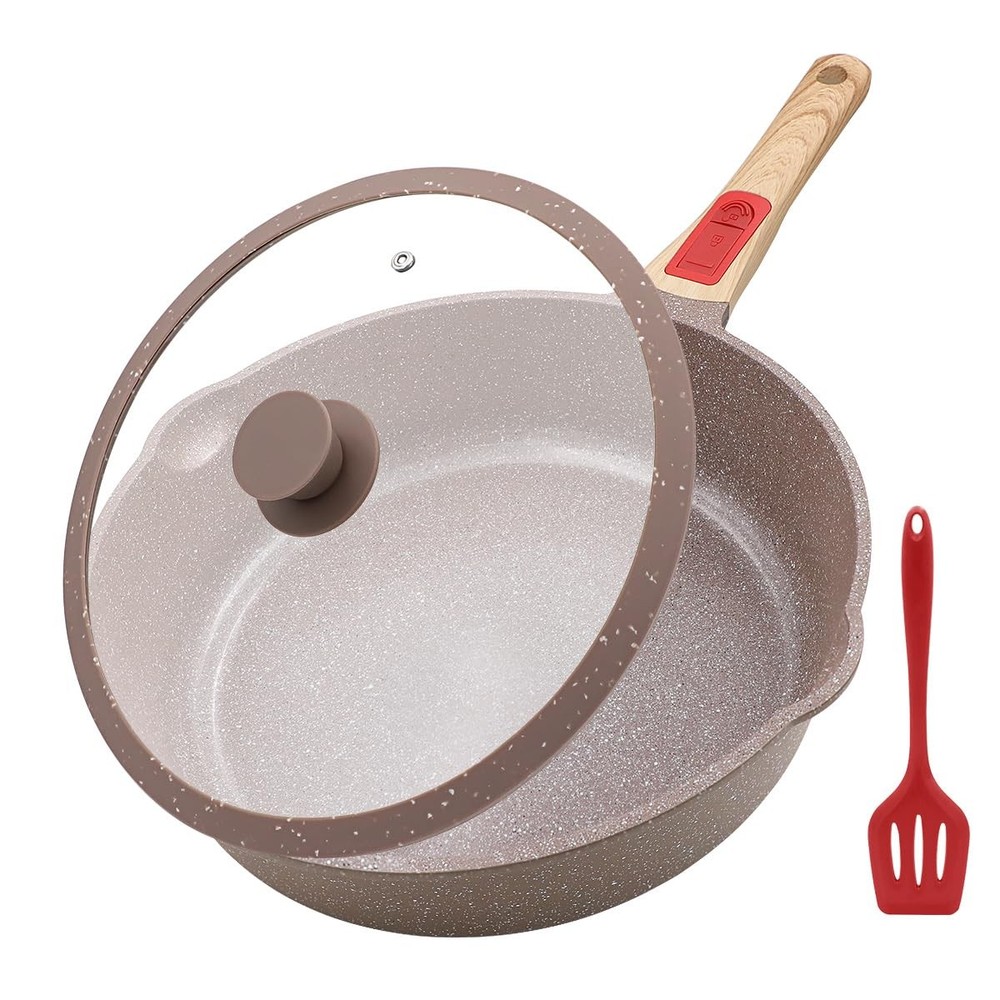11-Inch Nonstick Ceramic Deep Frying Pan with Lid, Skillet for Easy Cooking