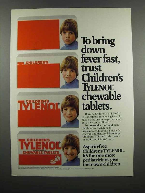 1983 Children's Tylenol Chewable Tablets Ad - Fever