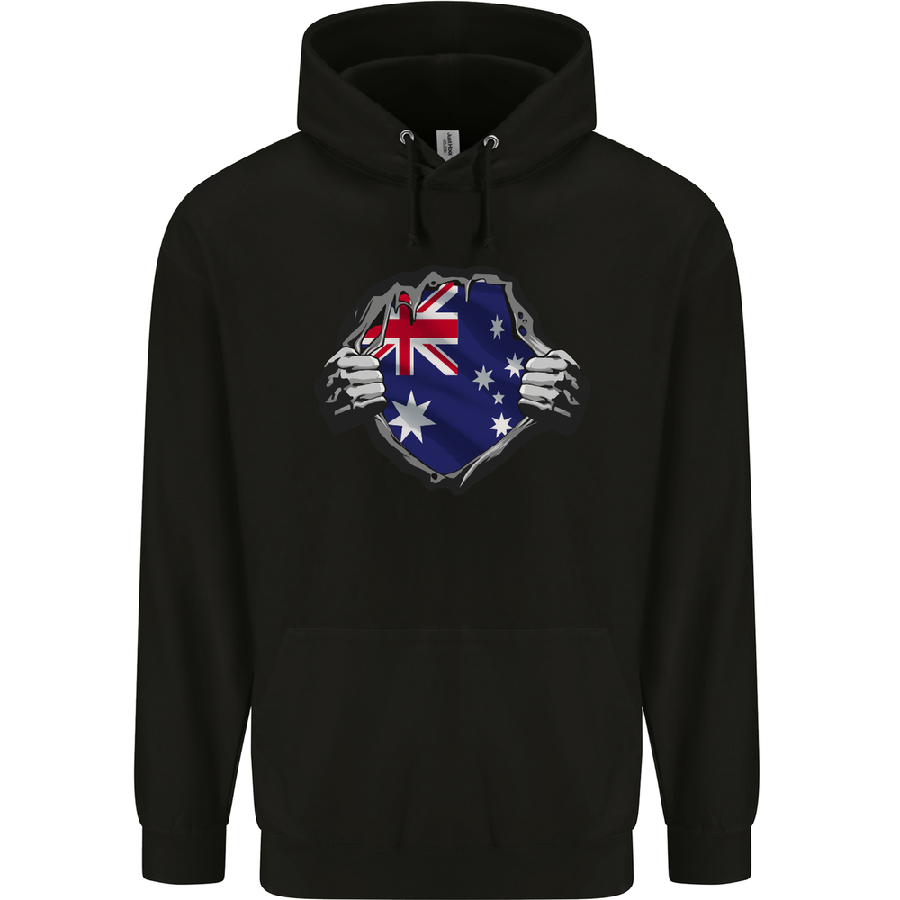 Australian Flag Ripped  Australia Day Gym Mens 80% Cotton Hoodie