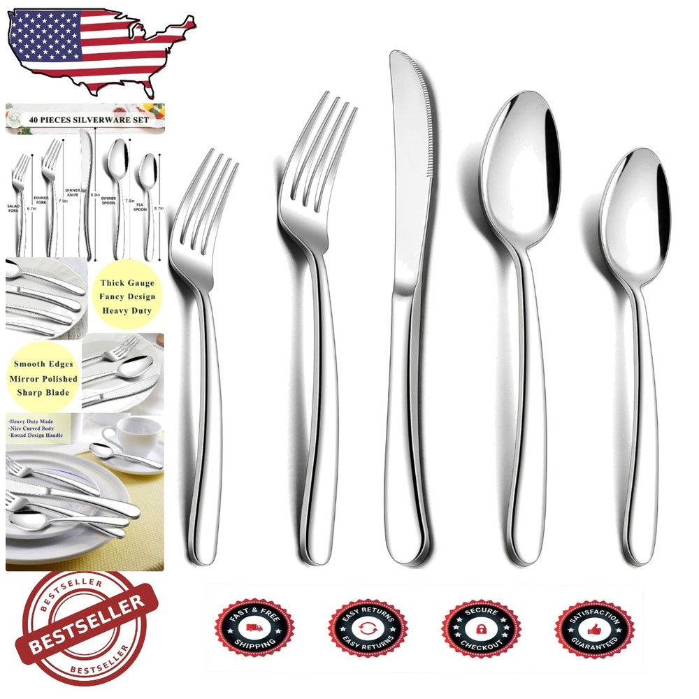 Elegant Mirror Polished 40-Piece Heavy Duty Cutlery Set for Home and Weddings