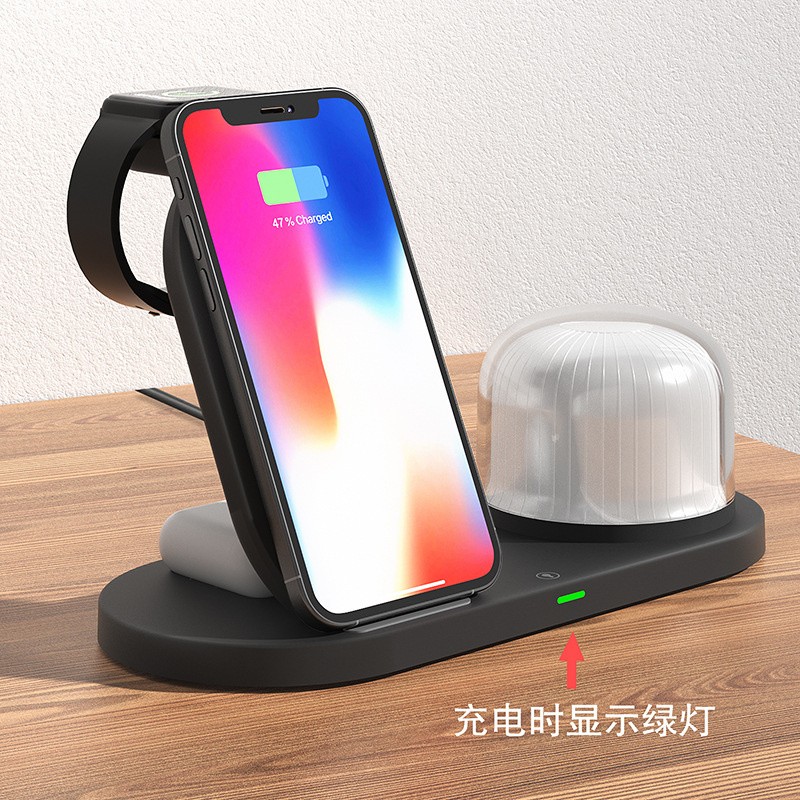 3-in-1 Wireless Charging Stand with Night Light for Watch Earphones Phone