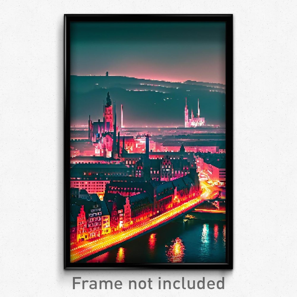 Pixel Art Poster - Electric German City (8 Bit Psychedelic Video Game Print)