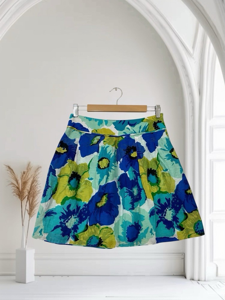 Ann Taylor LOFT Women’s Linen Blend Mini Skirt Size 0 Floral Art To Wear  $98