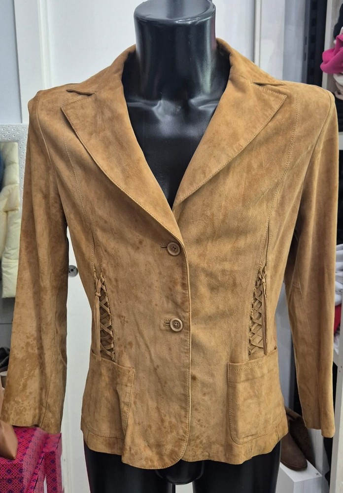 Vintage Beige Leather Jacket for Women Size 46 LLR99