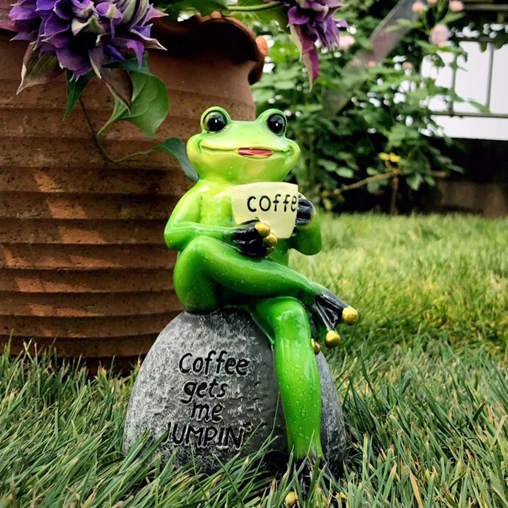 OwMell Frog Statue for Garden, Green Figurine Outdoor Decor