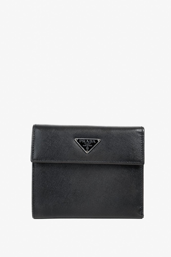 Prada Black Saffiano Leather Compact Wallet for Women