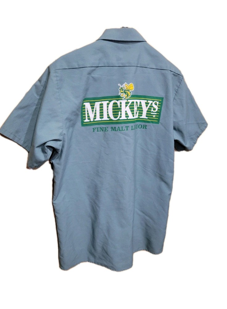 Vintage Mickeys Fine Malt Liquor button factory Shirt Mens Medium Green