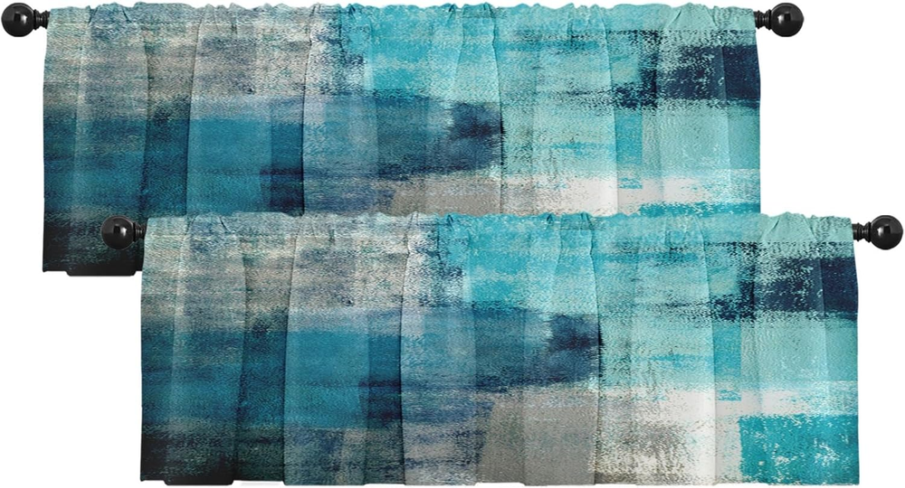 2 Pack Valances Window Treatments Turquoise Abstract Modern Art Blackout Drapes