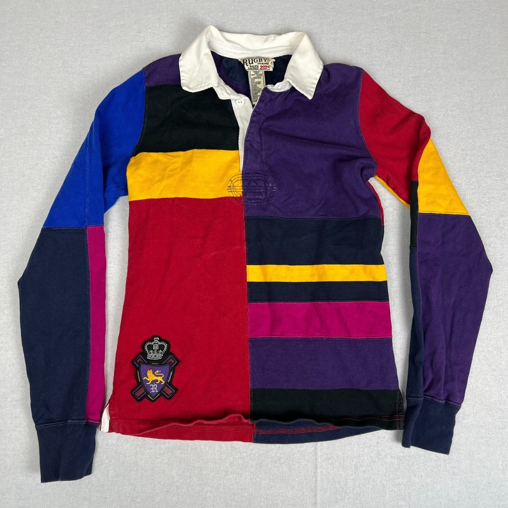 Vintage 2004 Rugby Ralph Lauren Womens Large Colorblock Logo Polo Shirt