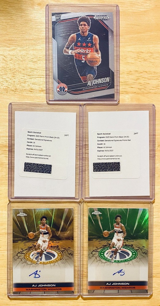 2025-26 Topps Chrome AJ Johnson Gold Auto /50, Green /99 + 2 Prizm Black RC Auto