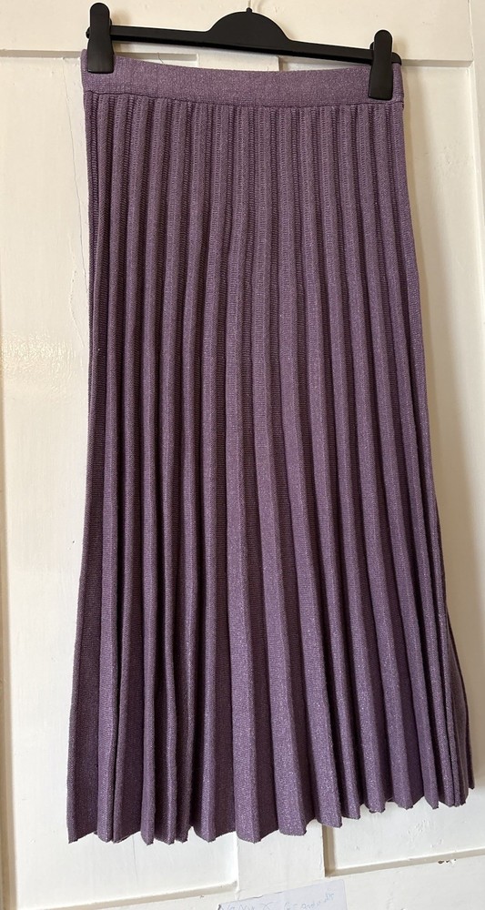 White Stuff Dewberry Sparkly Knit Pleated Skirt UK8 L33 Pull On Design