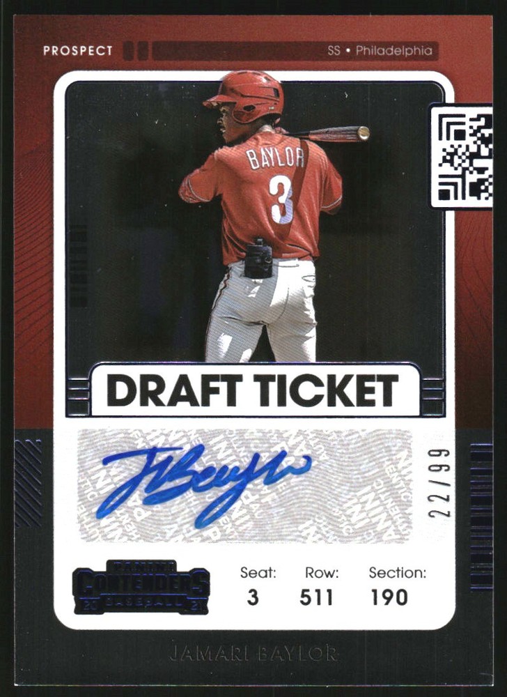 2021 Panini Contenders Prospect Ticket Autographs 2 Blue #6 Jamari Baylor /99