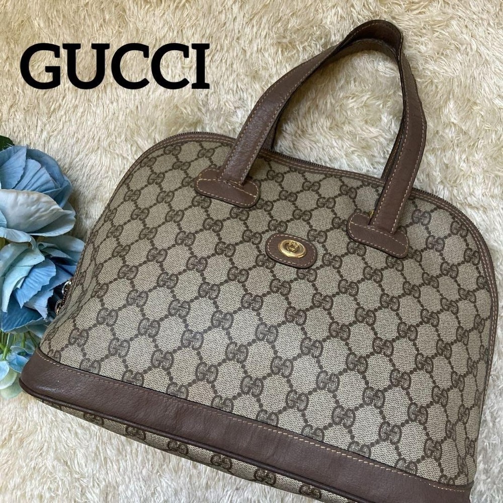 Vintage Gucci Half Moon GG PVC Leather Handbag in Beige