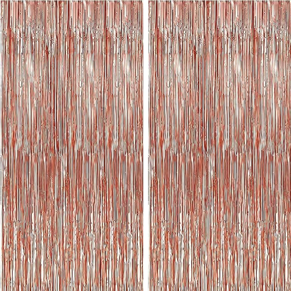2Pack Large Rose Gold Foil Fringe Curtain - 3X6.5 Feet Party Streamers Backdrop