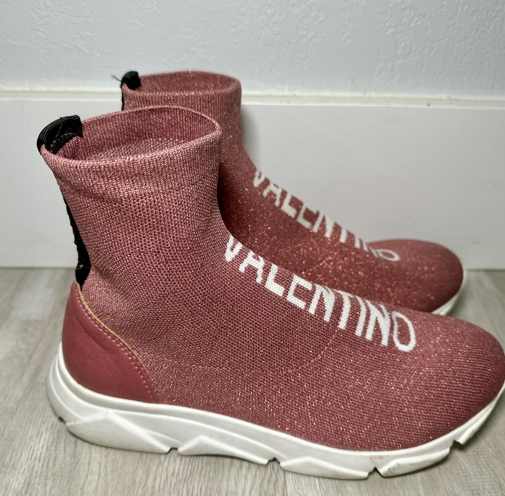 VALENTINO BY MARIO VALENTINO Pink Sparkly Melissa Logo Sock Sneakers sz 7