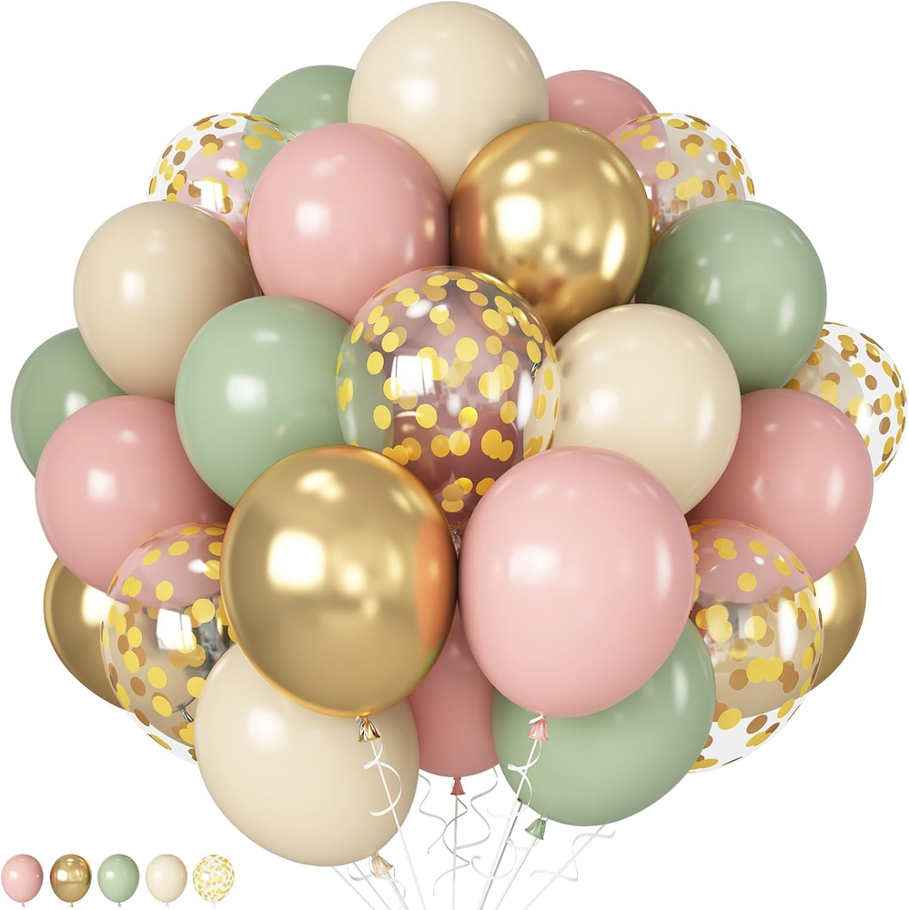 Pink and Green Balloons Retro Sage Green Pink Metallic Gold Confetti Balloons Ol