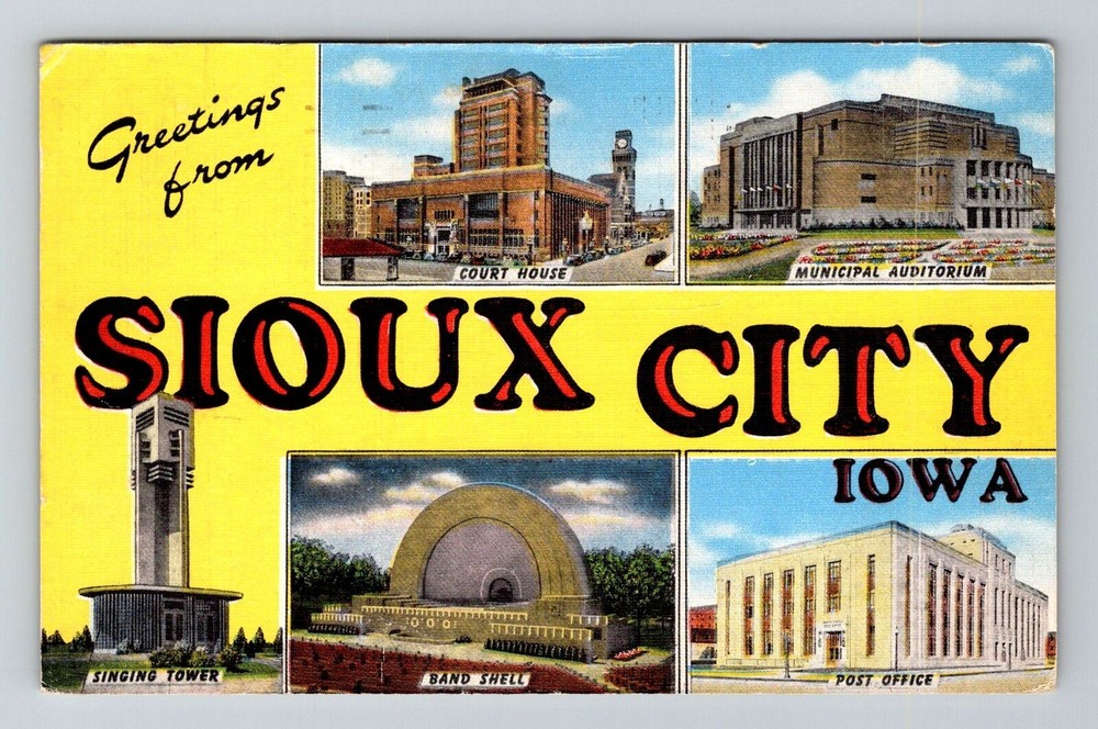 Sioux City IA-Iowa, General Greetings, Landmarks, Vintage c1954 Postcard
