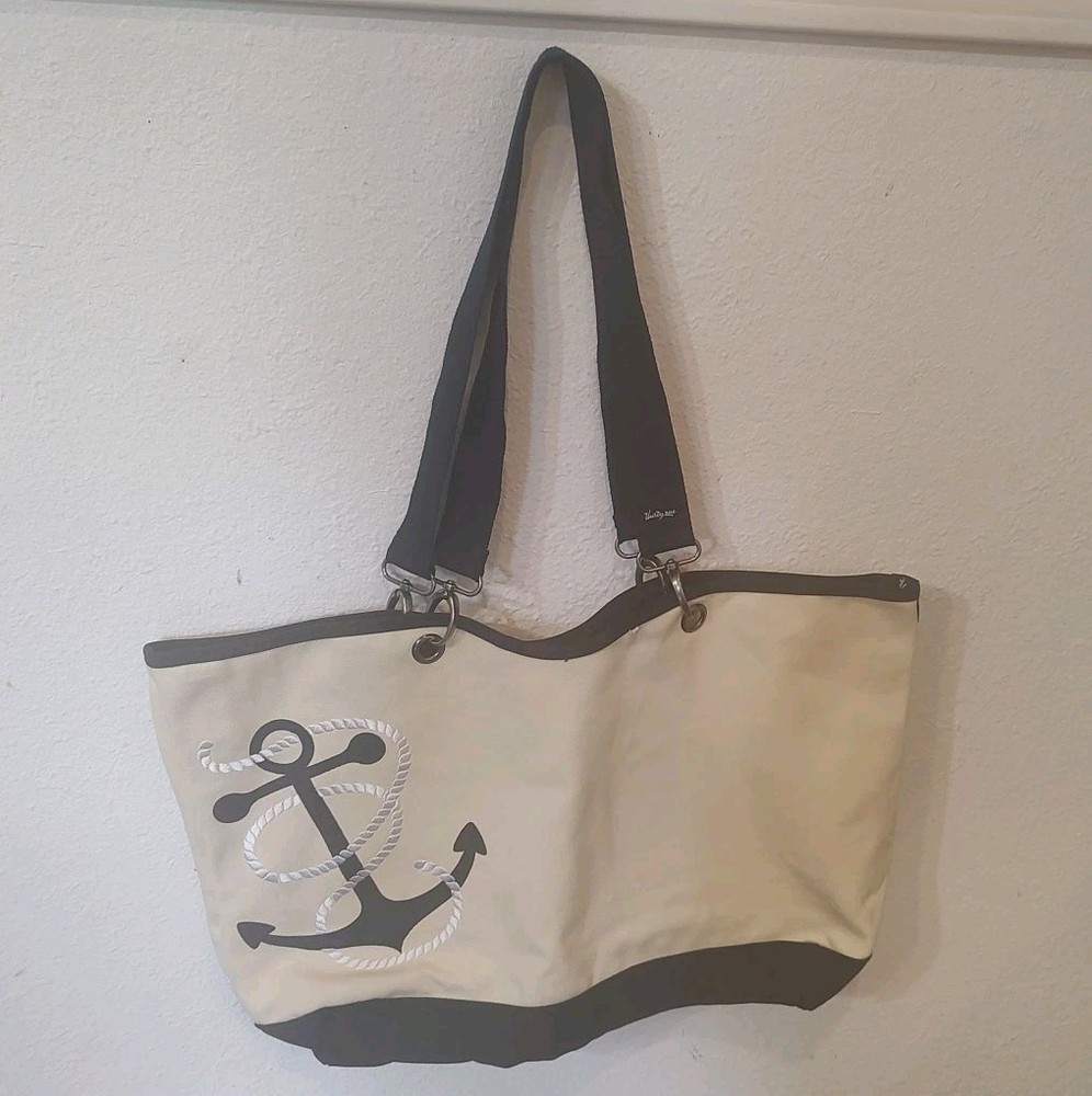 Thirty One Canvas Nautical Anchor Tote Bag Ivory/Navy 20