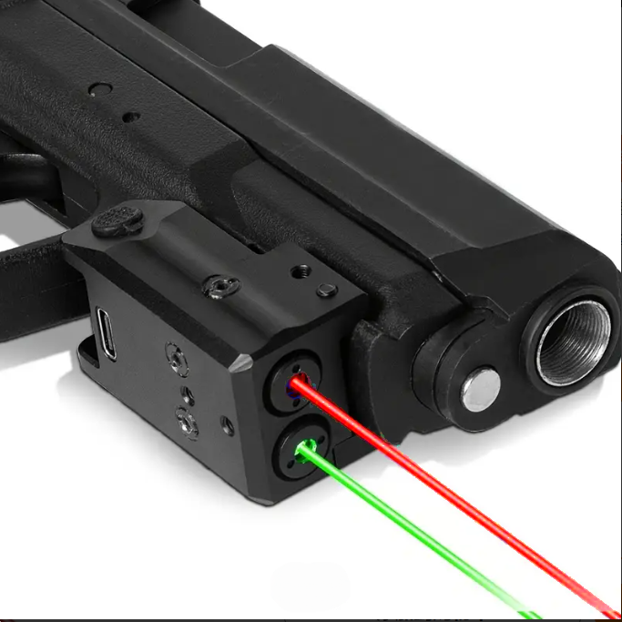 Red and green laser light combination, portable tactical pistol laser beam, buil