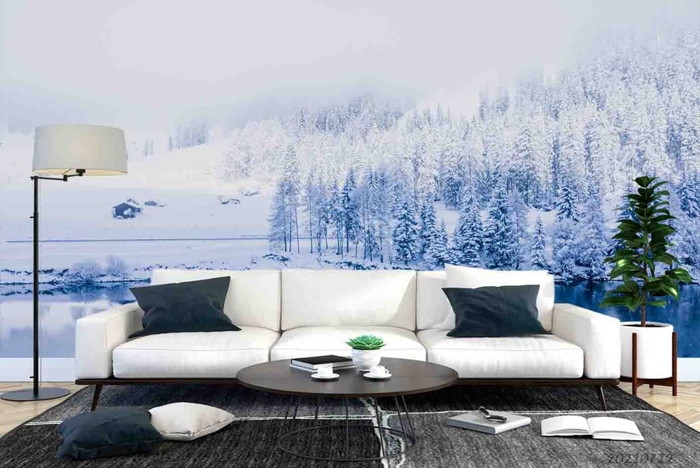 3D Winter Snow Forest Lake Scenery Wall Murals Wallpaper Murals Wall Sticker