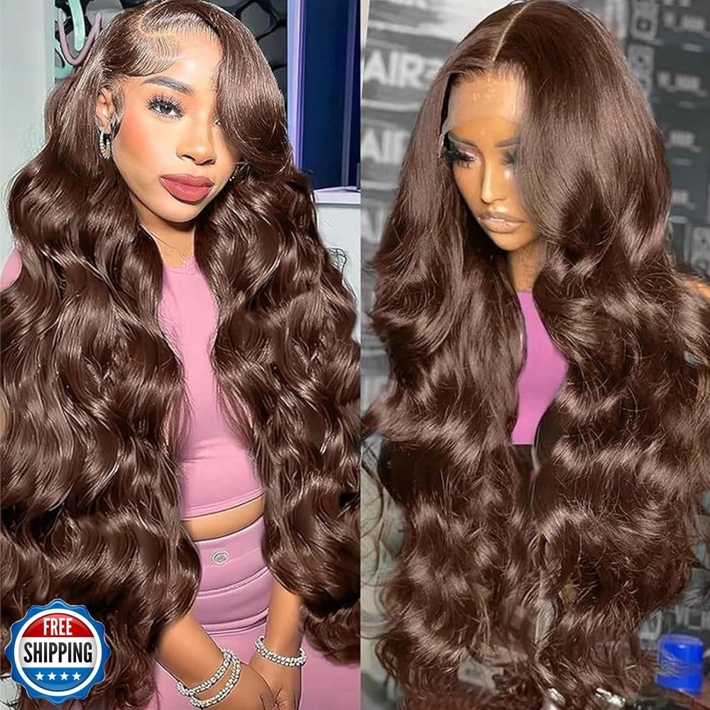 32-Inch Chocolate Brown Lace Front Wig Human Hair with Natural Look