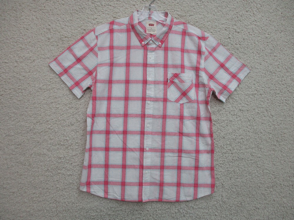 Levis Button Up Shirt Extra Large Adult Pink Check Casual Pocket Cotton Mens XL