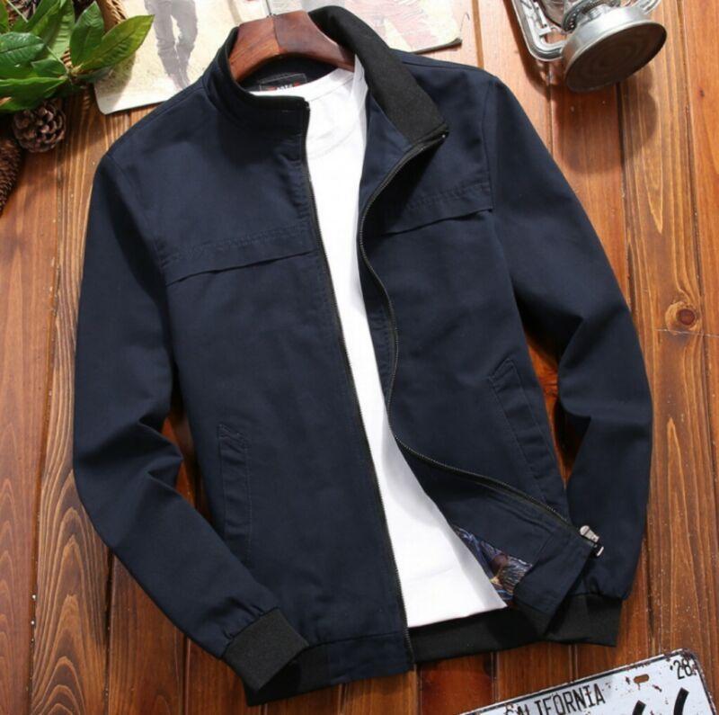 Men's Work Korean Stand Collar Jacket Cotton Outwear Zipper Spring Casual Coat