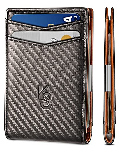 Slim Carbon Fiber Leather Front Pocket Wallet for Men in Sacred Grey