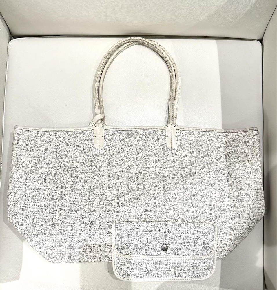 Goyard Saint Louis PM Tote Bag in White with Pouch Pre-Owned