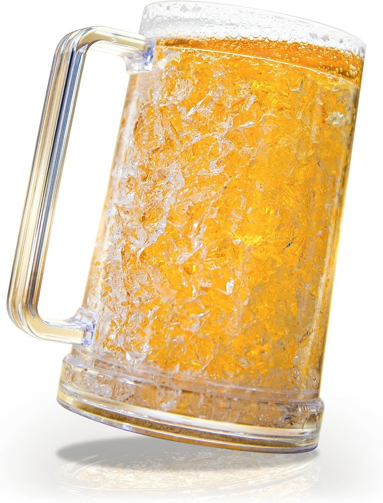 Double Walled 16 Oz Clear Plastic Beer Mug Freezer Frozen Cup for Chilled Drinks-image