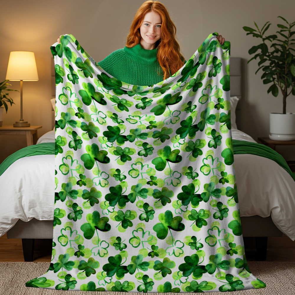 Irish Shamrock Velveteen Throw Blanket #4 - St. Patrick's Day Decor