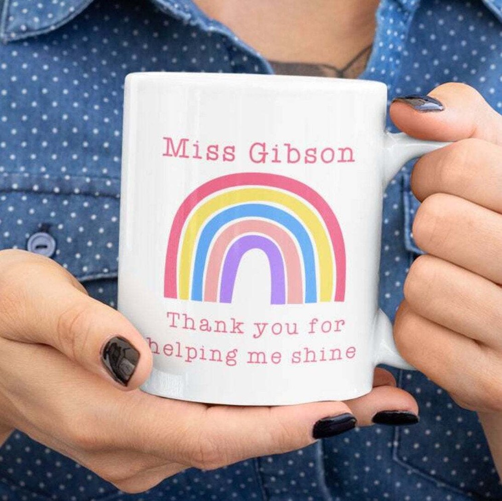 Teacher Rainbow Mug Personalised Back Thank You Teacher From Uk Gift For Her