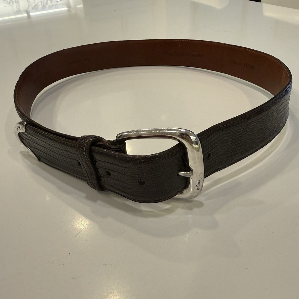 Ralph Lauren Women’s Genuine Lizard Leather Belt Sterling Silver Buckle Size 32