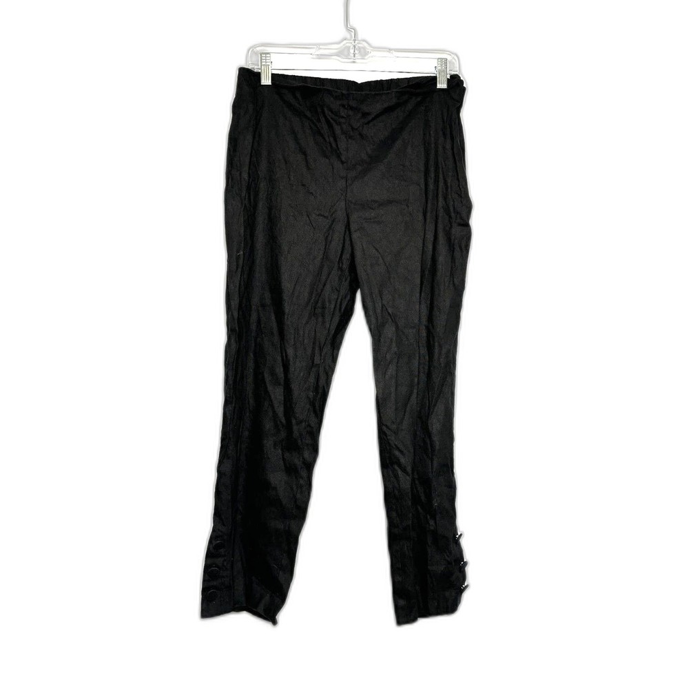 J Jill Linen Pants Women's Size Medium Black Button Detail Work Travel capsule