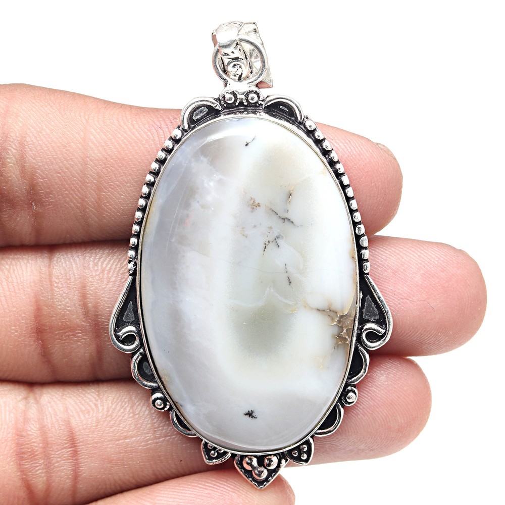 Dendritic Opal Silver Pendant Handmade Jewelry Gift For Her 2.75 Inch