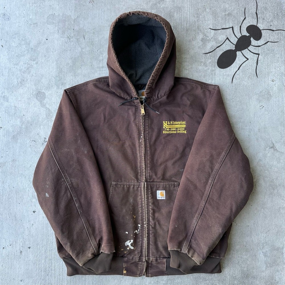 Vintage Y2K Carhartt brown hooded work jacket for men