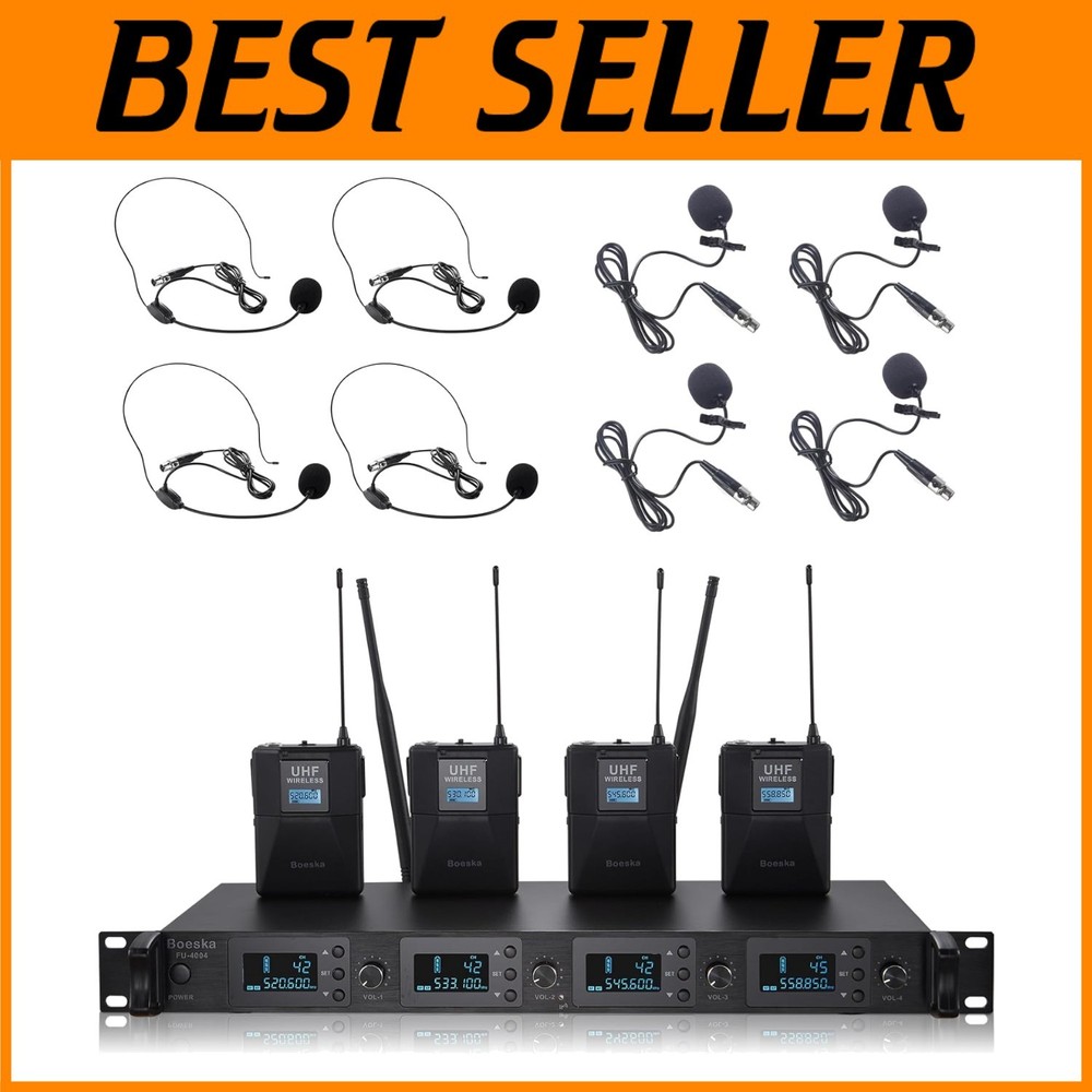 4-Channel UHF Wireless Mic System for Events & Professional Use
