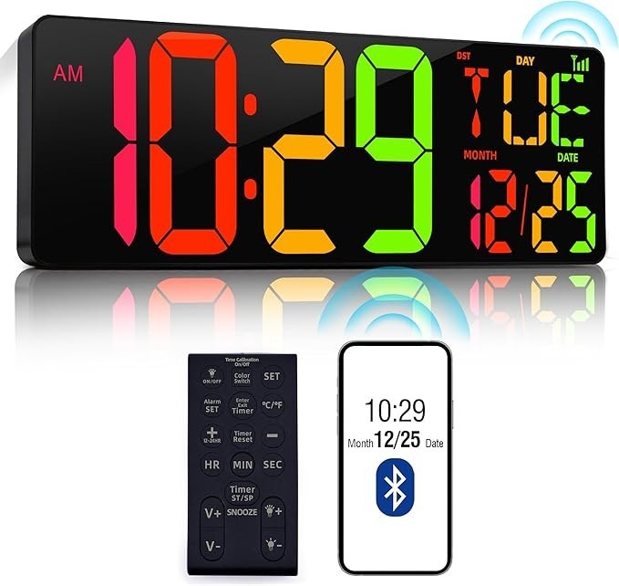 17.2-Inch Large Digital Wall Clock with Bluetooth Sync and RGB Lighting