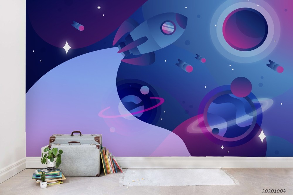 3D Space Planet Rocket Illustration Wall Murals Wallpaper Murals Wall Sticker 8