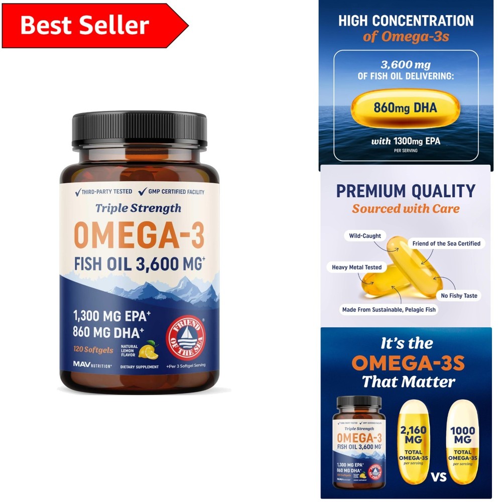 High-Potency Omega 3 Fish Oil 3600mg with EPA & DHA - 40 Days