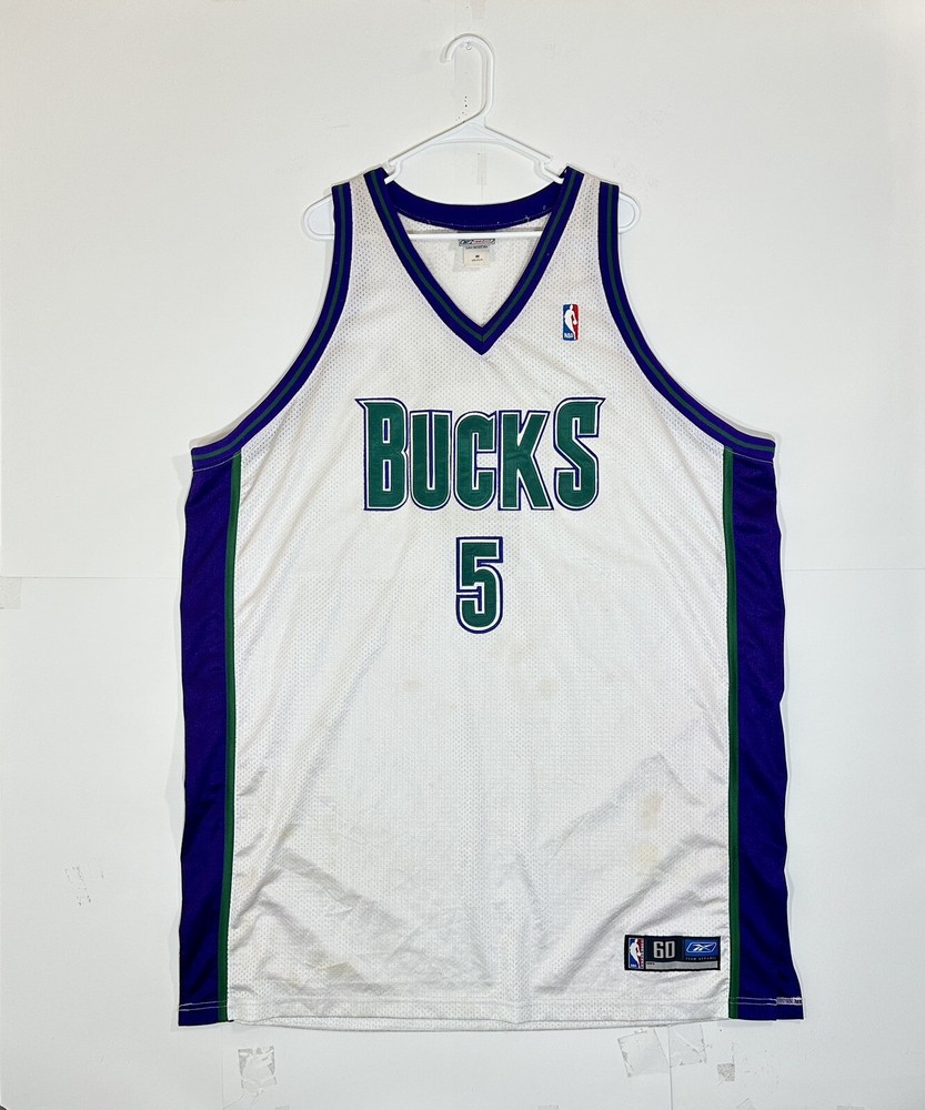 VTG Reebok Authentic NBA Milwaukee Bucks Tim Thomas #5 Jersey Size 60 Sewn RARE
