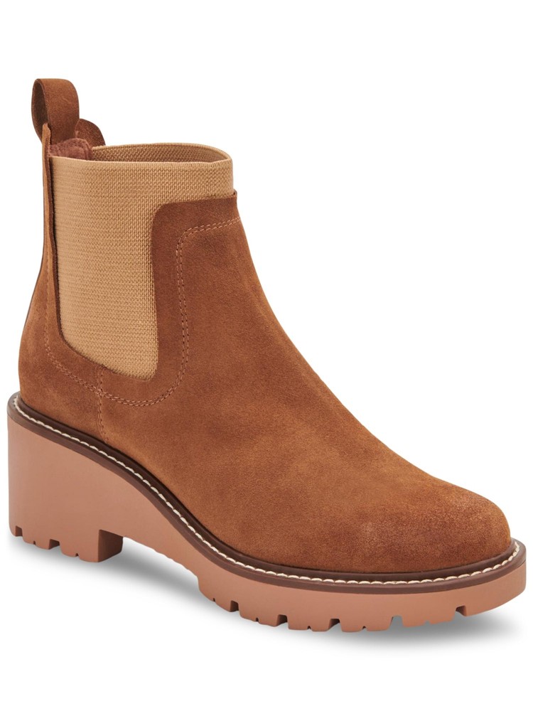 AQUA COLLEGE Womens Brown Chelsea Demi Round Toe Wedge Leather Booties 5.5 M