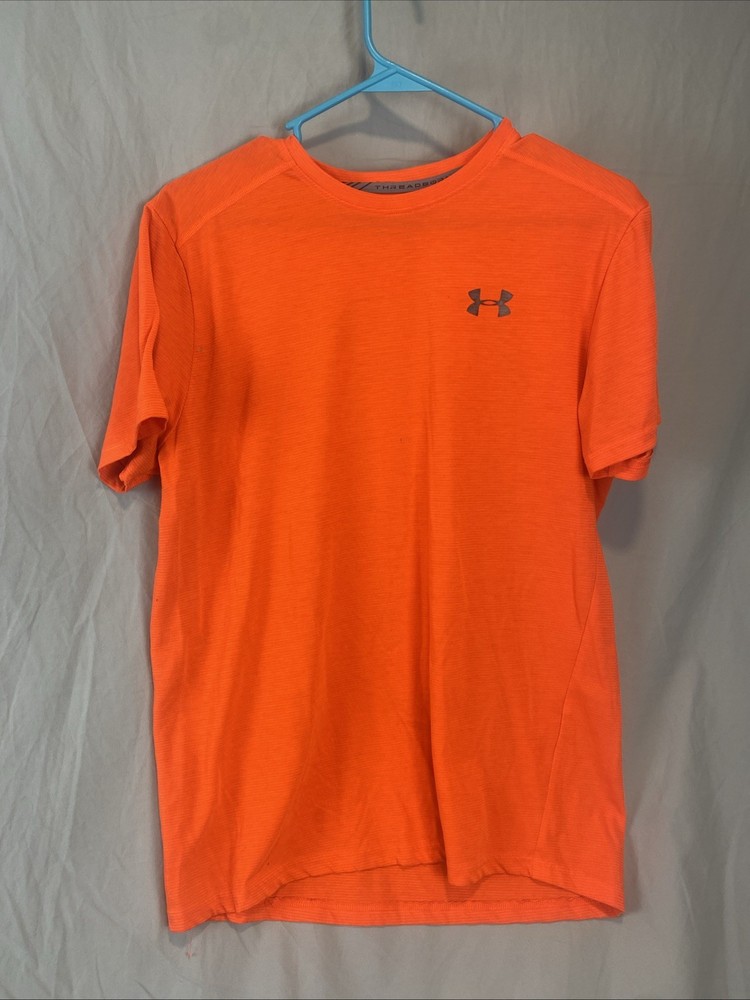 Under Armour Men's Orange Textured Crew Neck Fitted Athletic T-Shirt MD