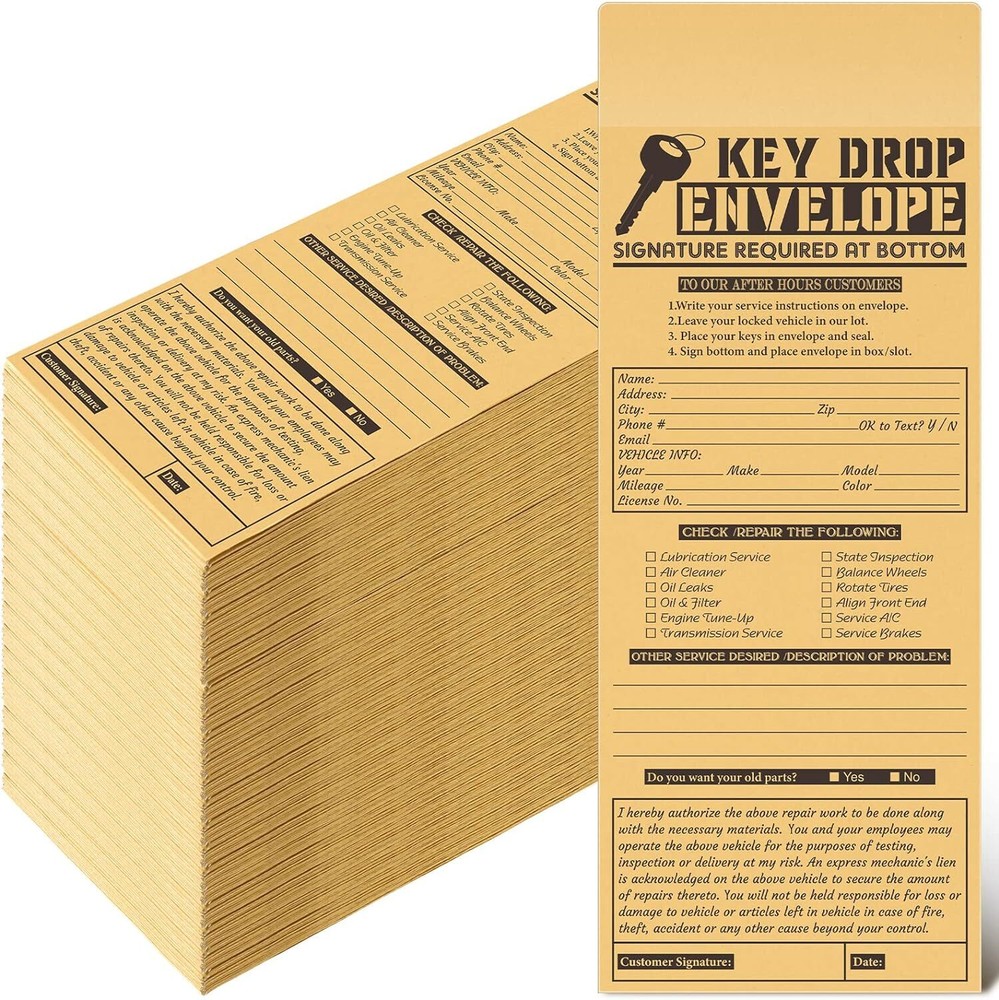 500 Pcs Self-Adhesive Drop Key Envelopes for Auto Repair Shops & Service Drop Boxes
